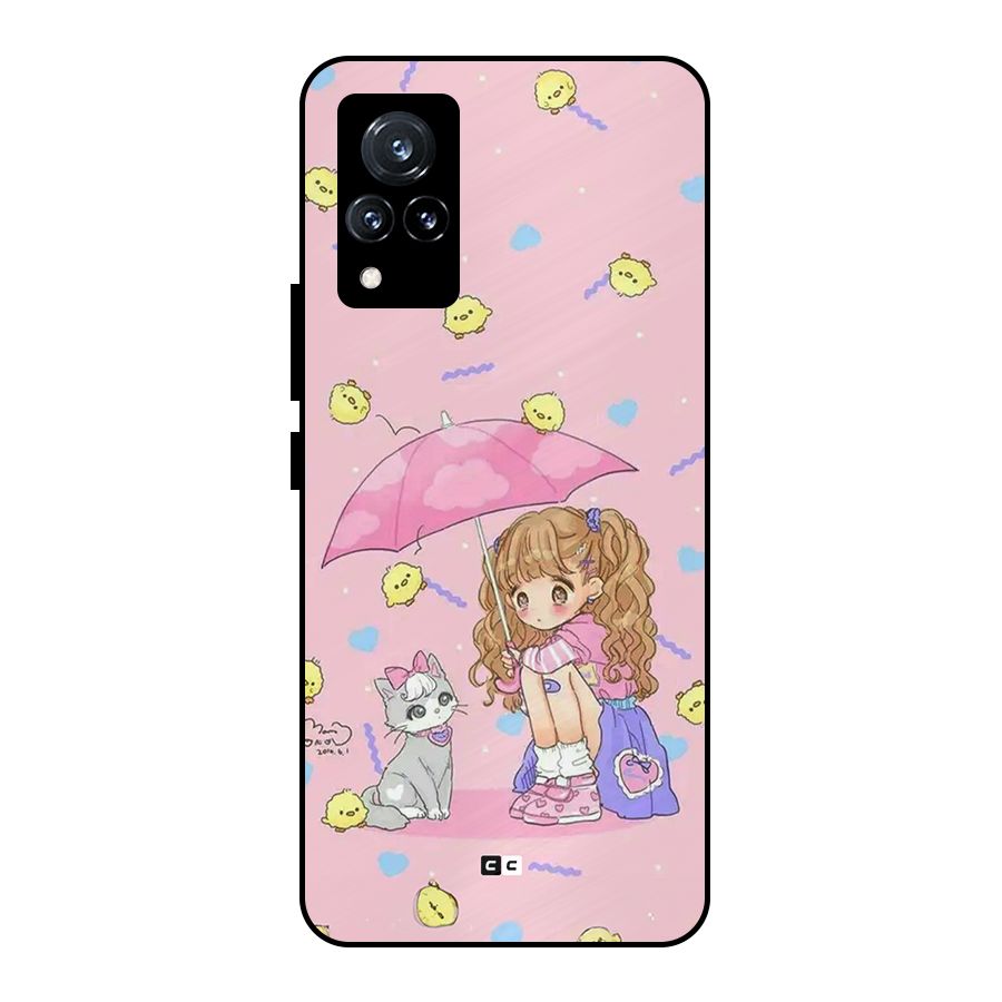 Girl With Cat Metal Back Case for Vivo V21 5G
