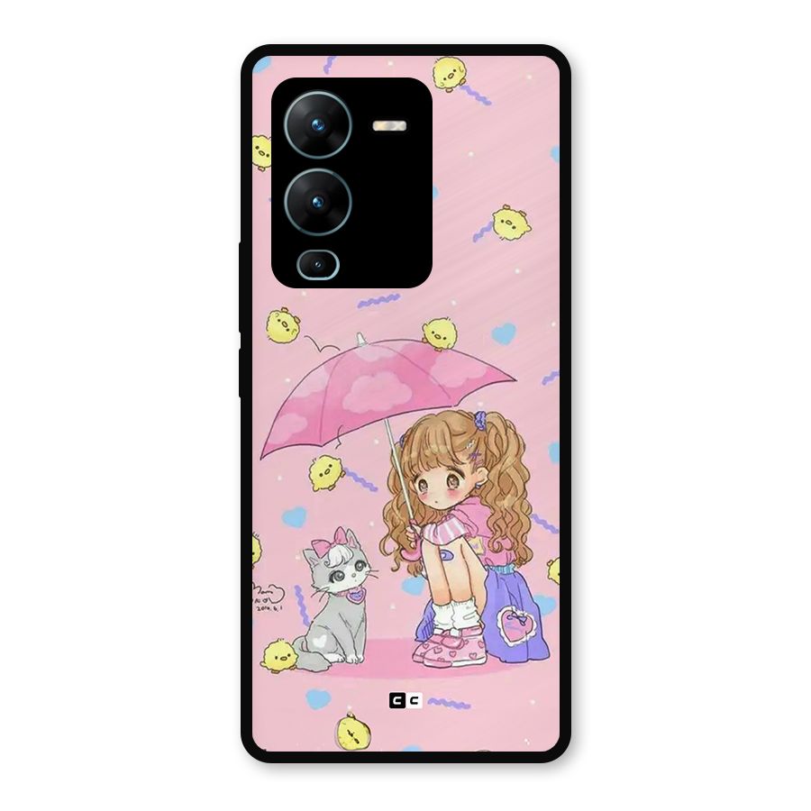 Girl With Cat Metal Back Case for Vivo V25 Pro