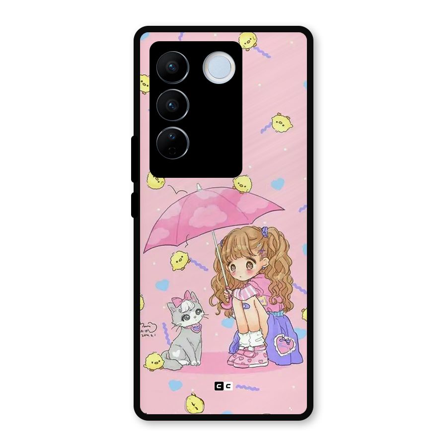 Girl With Cat Metal Back Case for Vivo V27