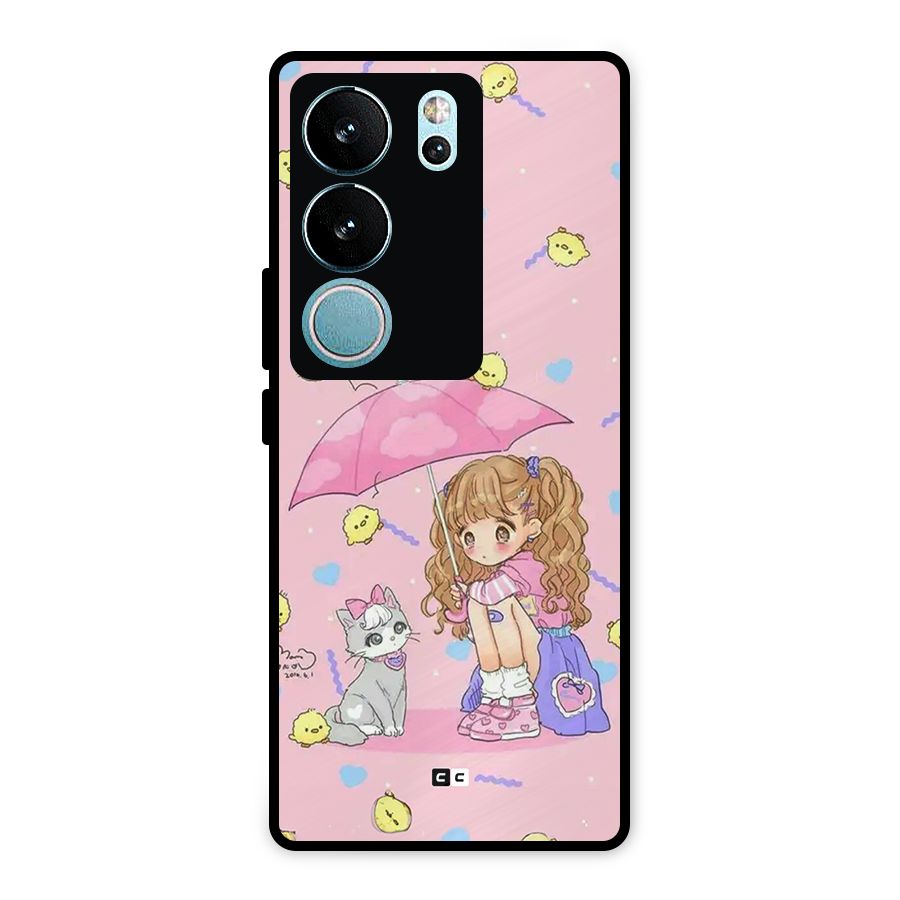 Girl With Cat Metal Back Case for Vivo V29