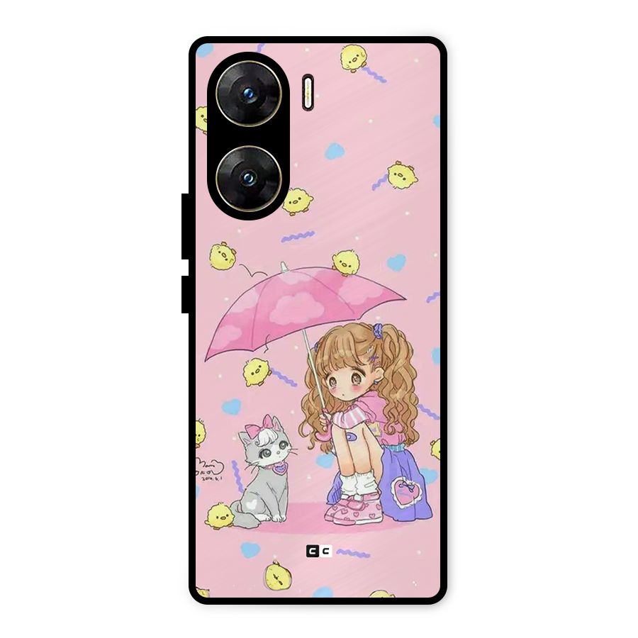 Girl With Cat Metal Back Case for Vivo V29e