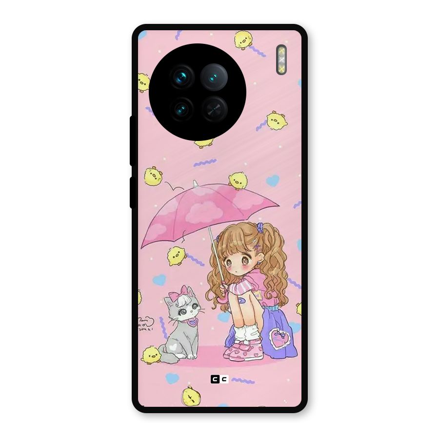 Girl With Cat Metal Back Case for Vivo X90