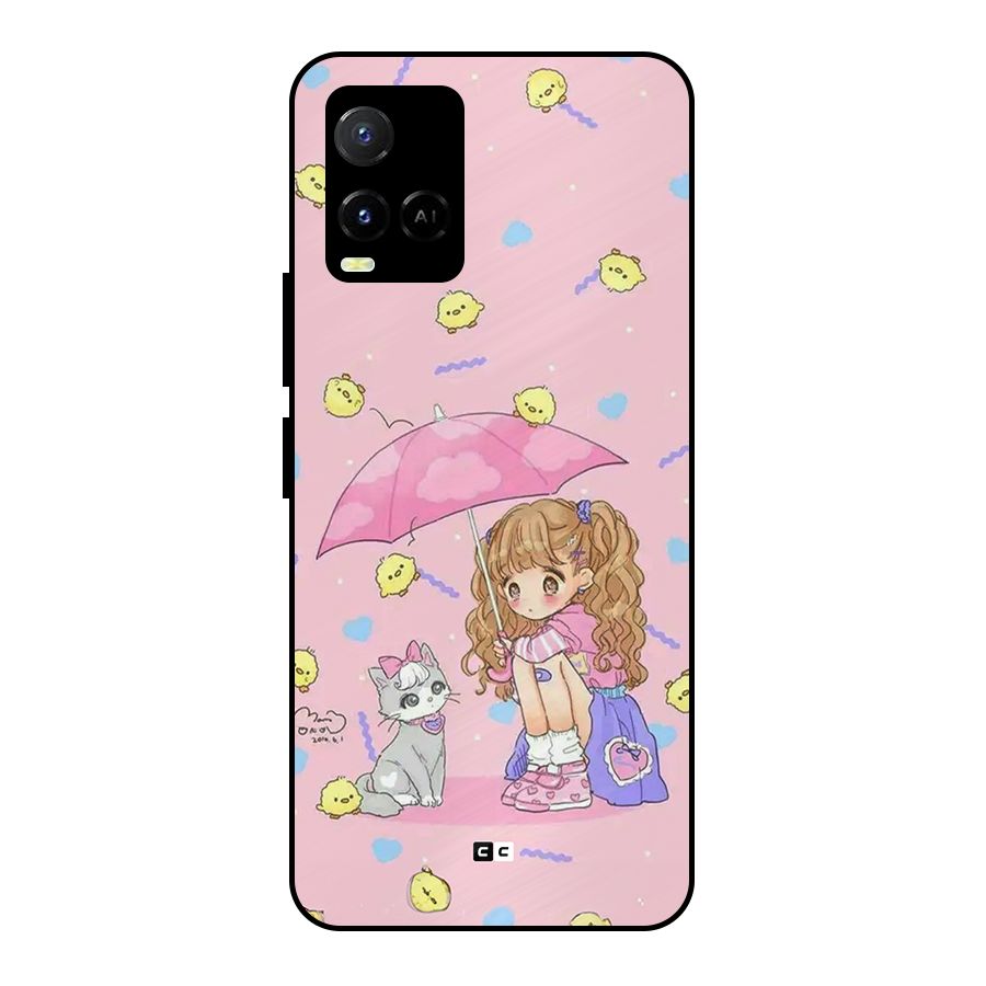 Girl With Cat Metal Back Case for Vivo Y21G