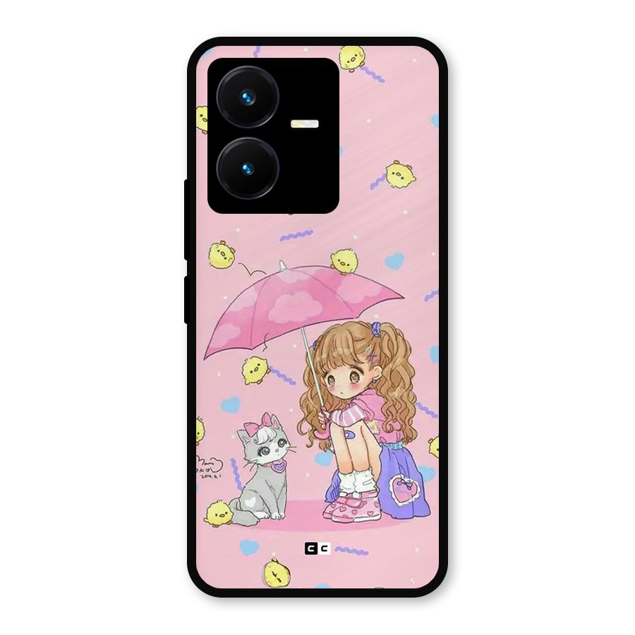 Girl With Cat Metal Back Case for Vivo Y22