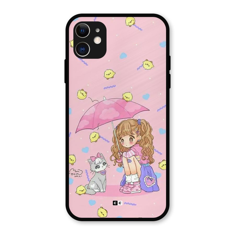Girl With Cat Metal Back Case for iPhone 11