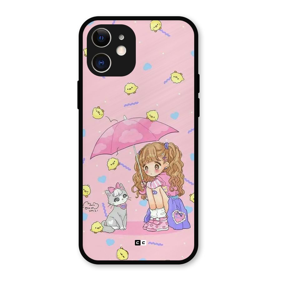 Girl With Cat Metal Back Case for iPhone 12