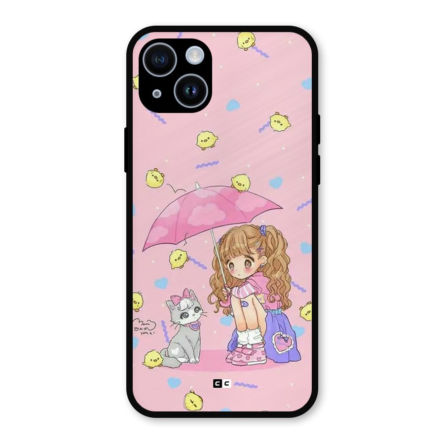 Girl With Cat Metal Back Case for iPhone 14