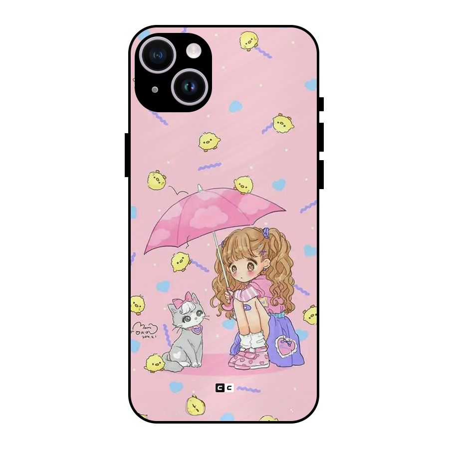 Girl With Cat Metal Back Case for iPhone 14 Plus