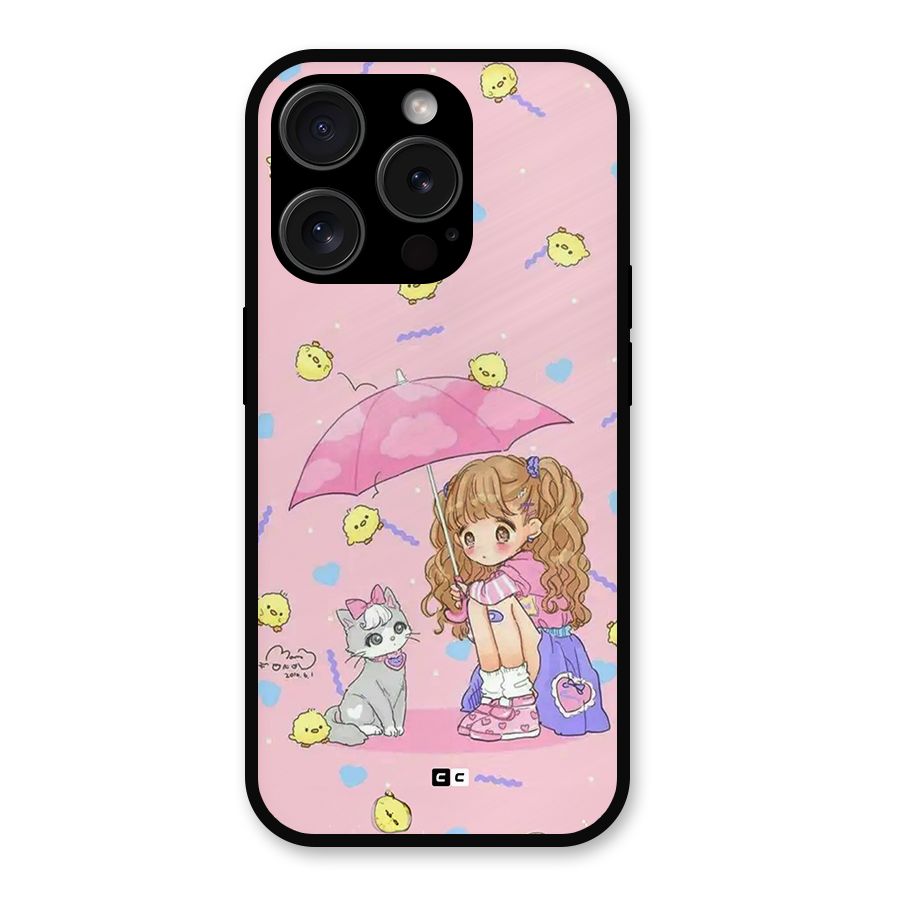 Girl With Cat Metal Back Case for iPhone 15 Pro