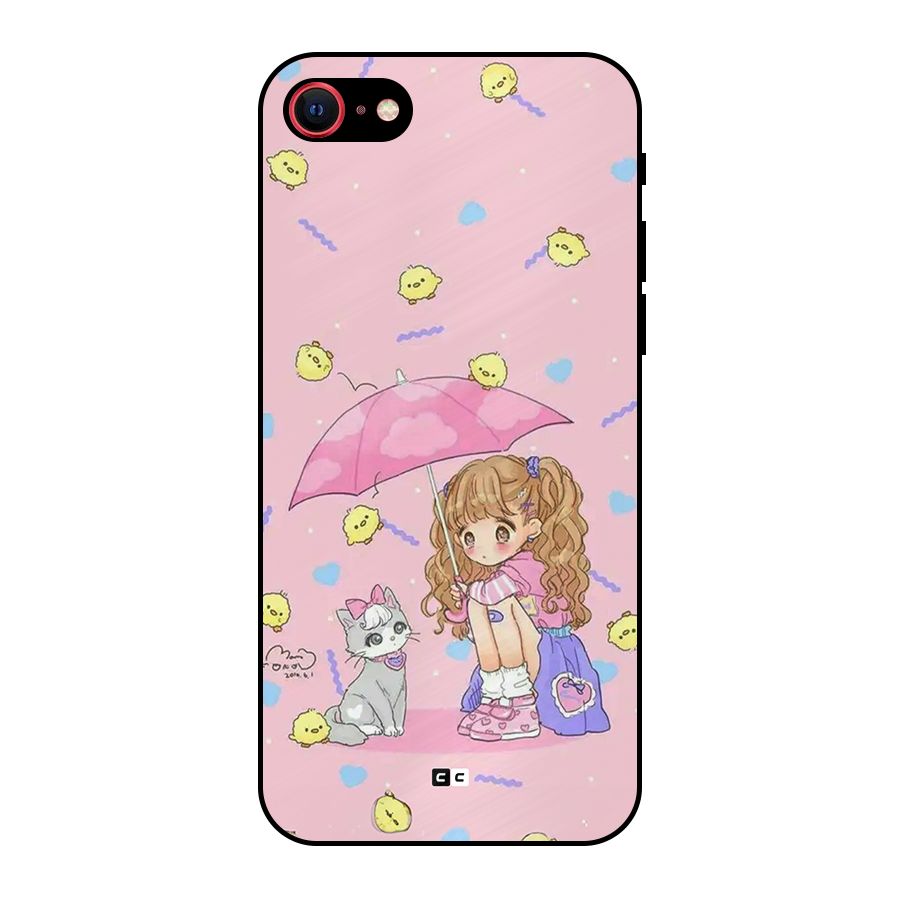 Girl With Cat Metal Back Case for iPhone SE 2022