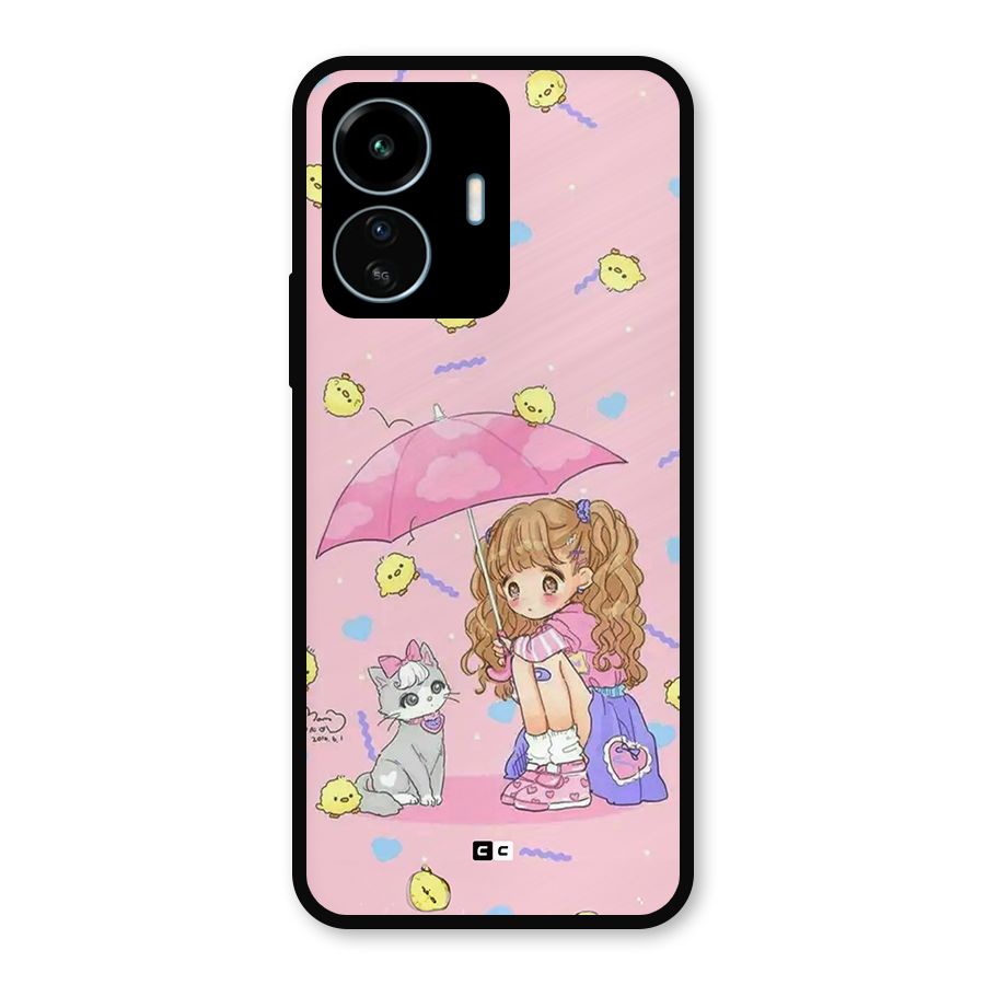 Girl With Cat Metal Back Case for vivo iQOO Z6 Lite 5G