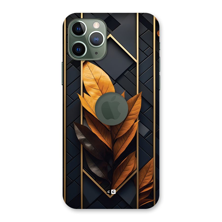 Golden Leaf Pattern Back Case for iPhone 11 Pro Logo Cut