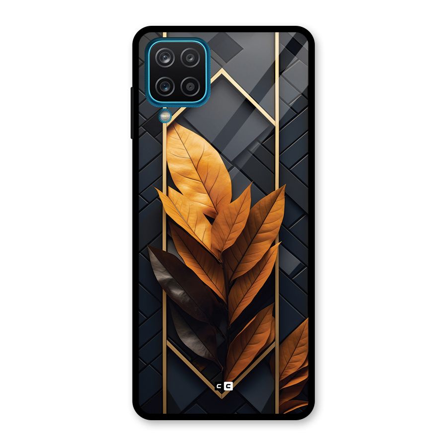 Golden Leaf Pattern Glass Back Case for Galaxy A12