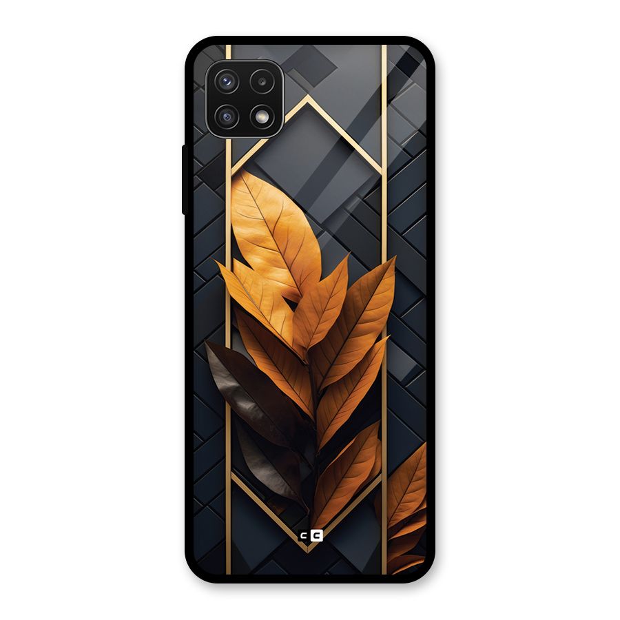 Golden Leaf Pattern Glass Back Case for Galaxy A22 5G
