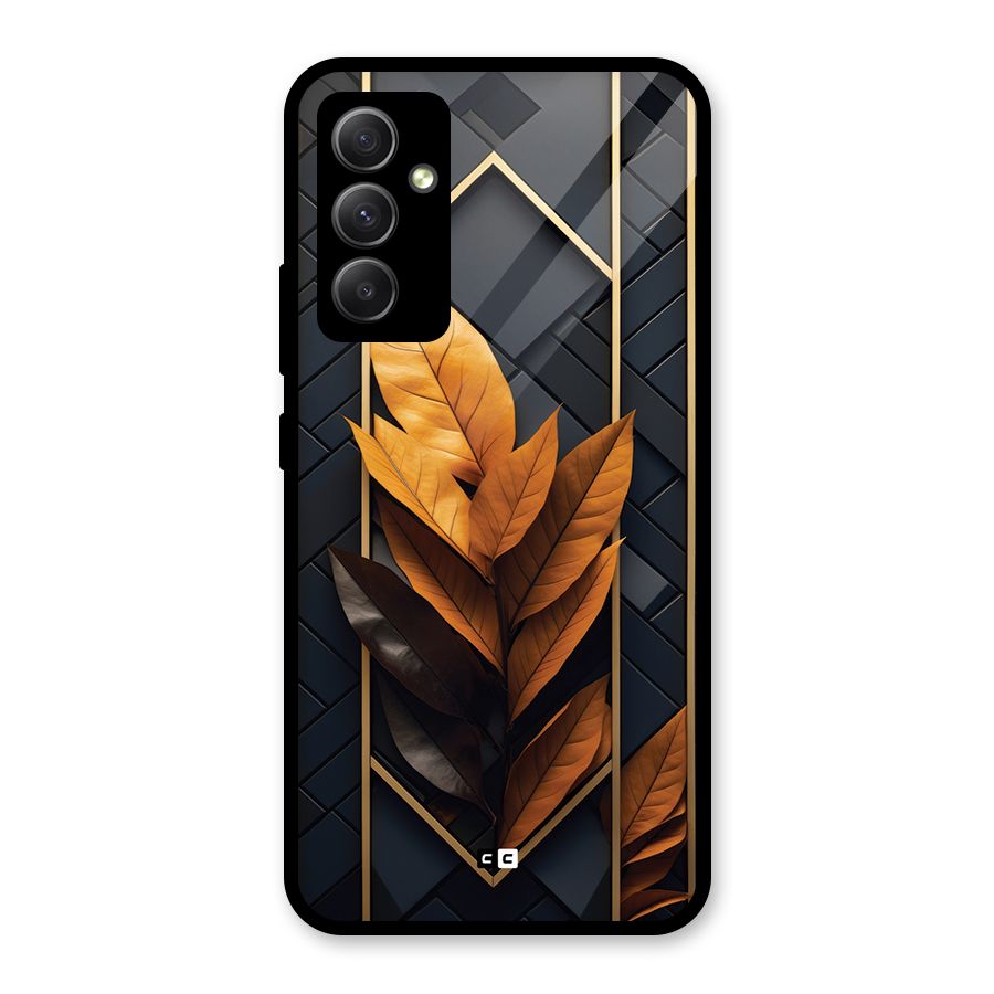 Golden Leaf Pattern Glass Back Case for Galaxy A34