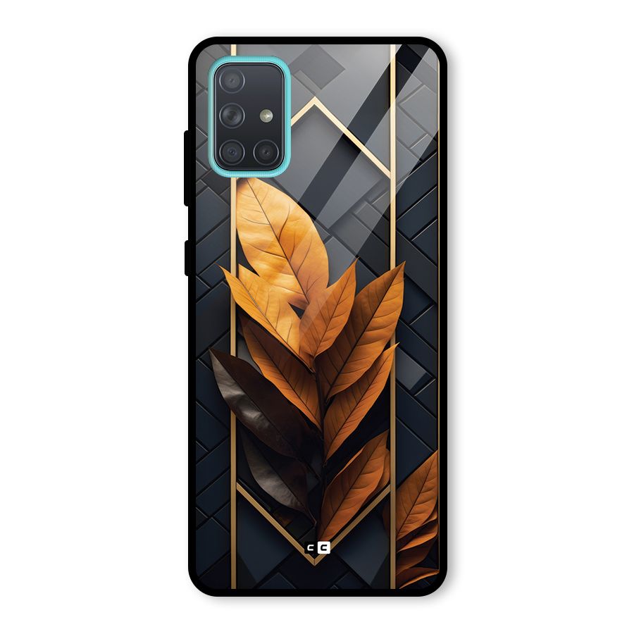 Golden Leaf Pattern Glass Back Case for Galaxy A71