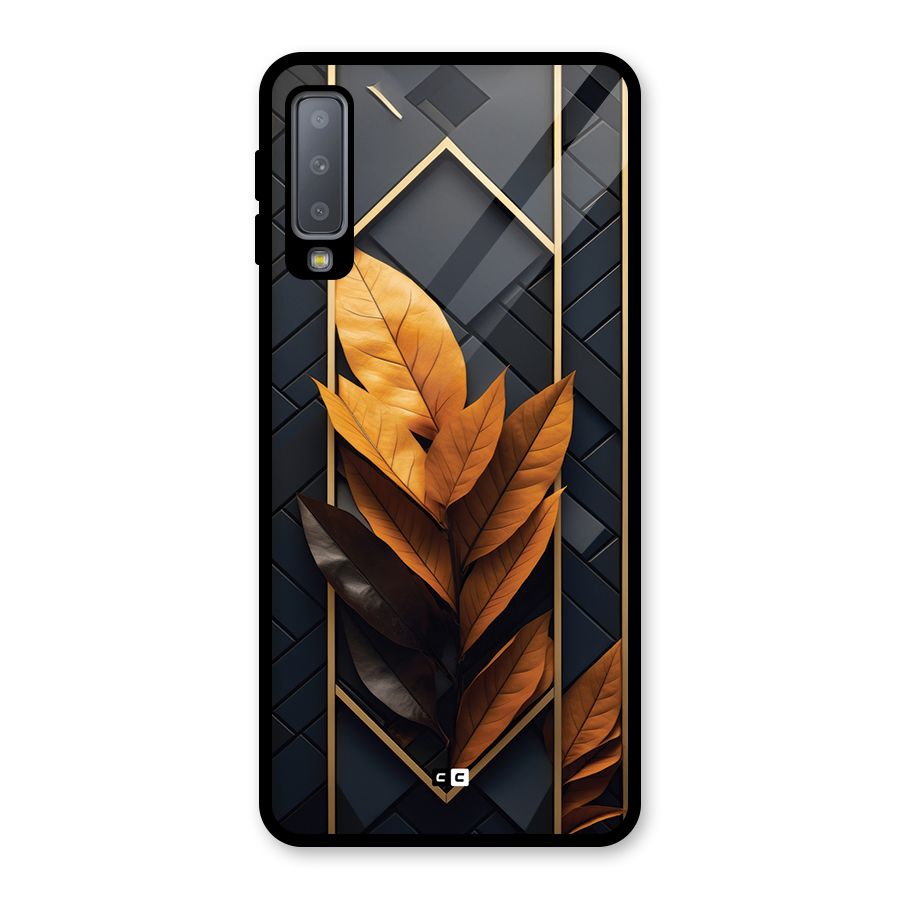Golden Leaf Pattern Glass Back Case for Galaxy A7 (2018)