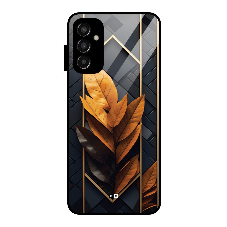 Golden Leaf Pattern Glass Back Case for Galaxy F13