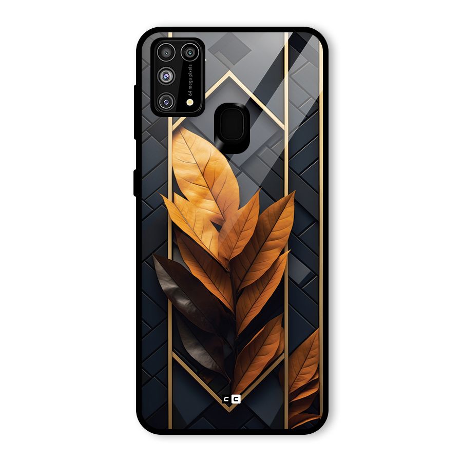 Golden Leaf Pattern Glass Back Case for Galaxy F41