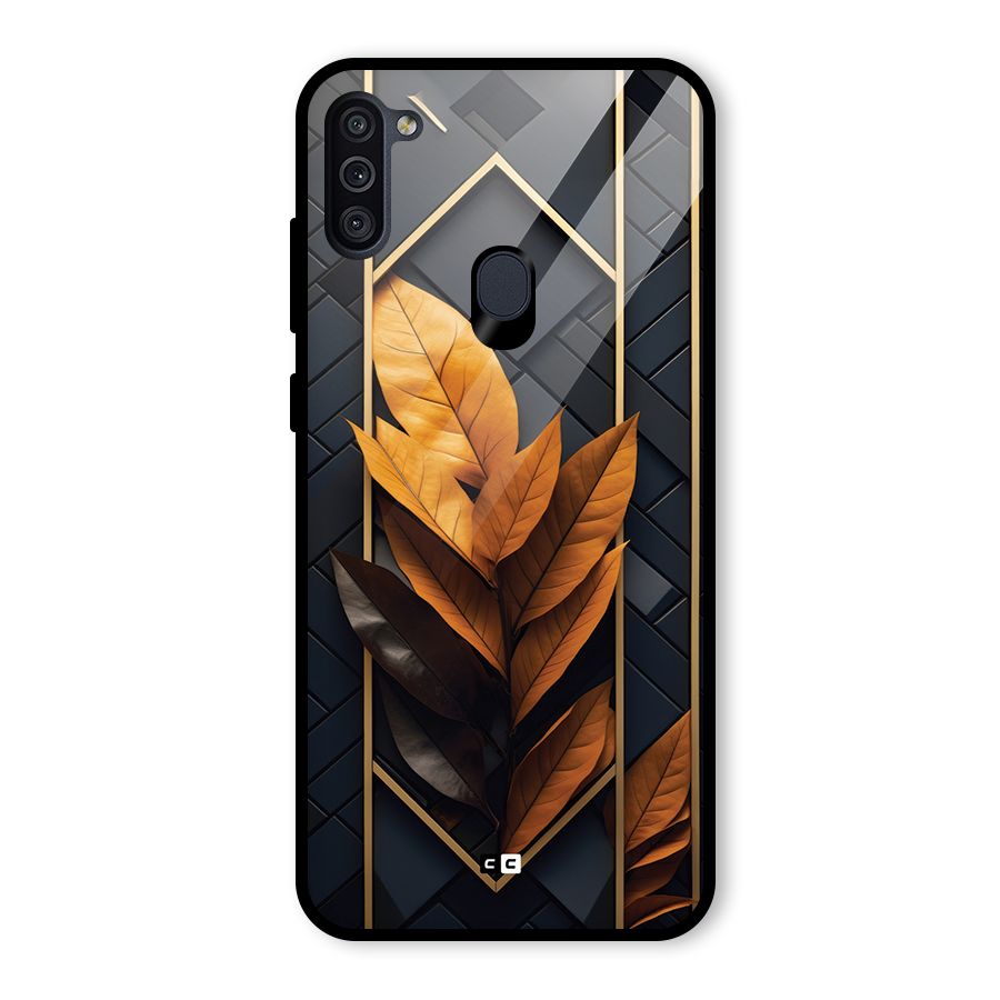 Golden Leaf Pattern Glass Back Case for Galaxy M11