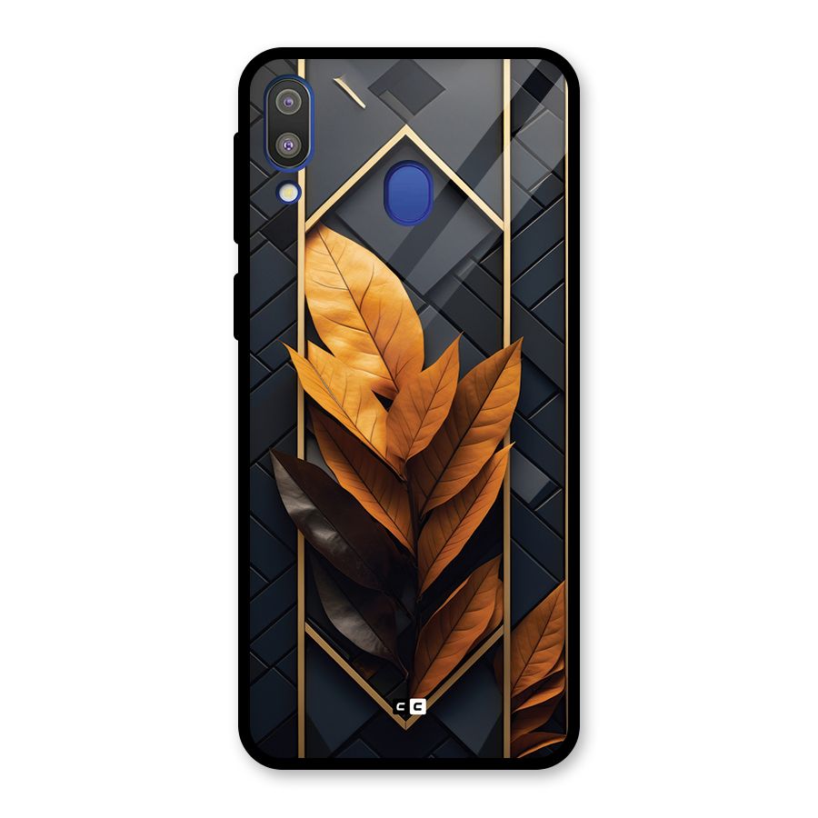 Golden Leaf Pattern Glass Back Case for Galaxy M20