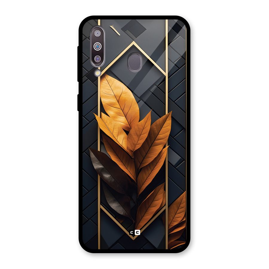 Golden Leaf Pattern Glass Back Case for Galaxy M30