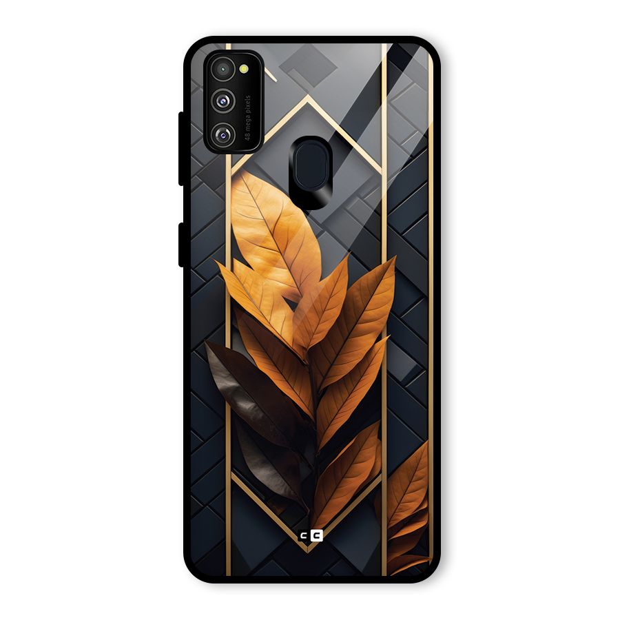 Golden Leaf Pattern Glass Back Case for Galaxy M30s