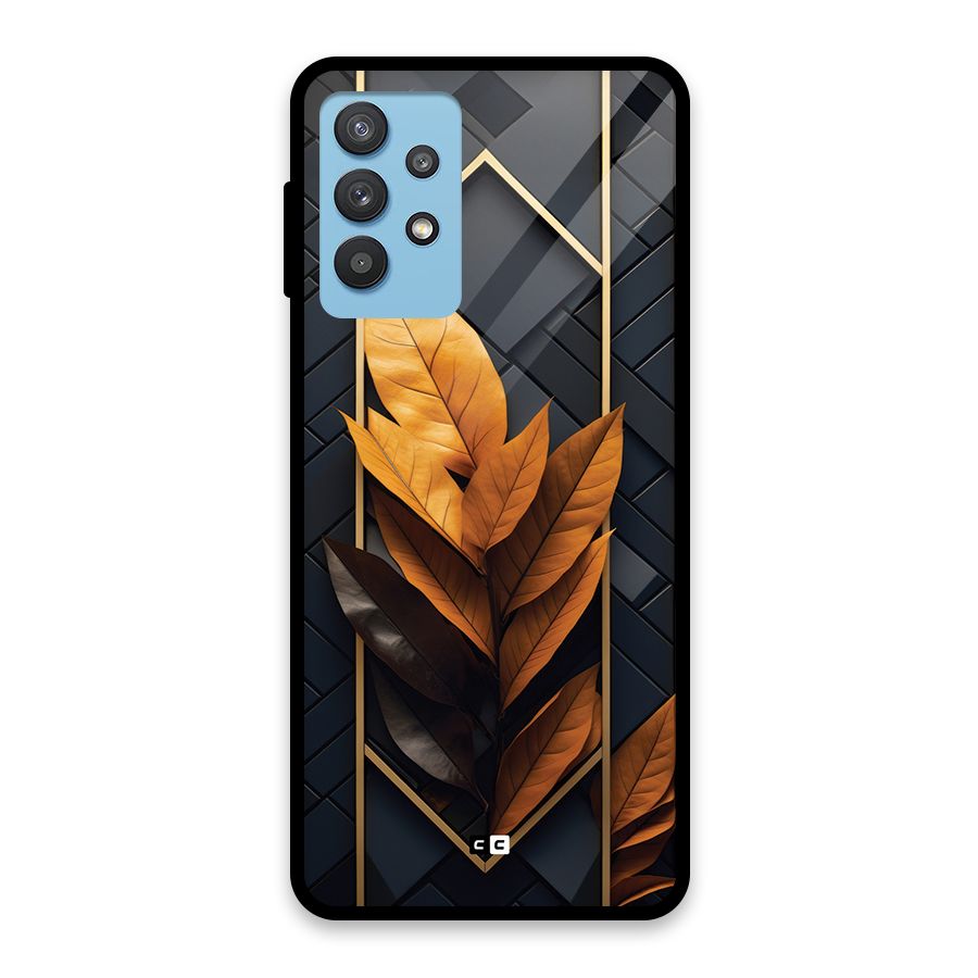 Golden Leaf Pattern Glass Back Case for Galaxy M32 5G
