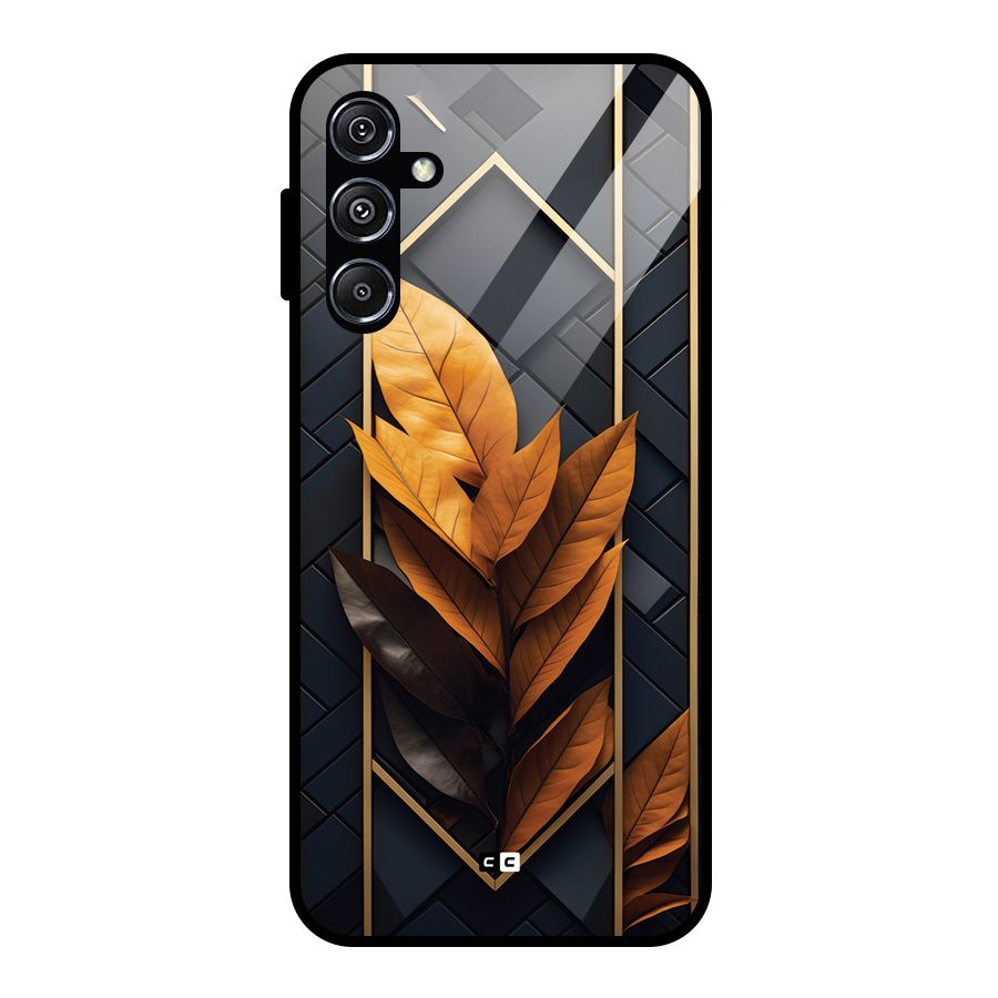 Golden Leaf Pattern Glass Back Case for Galaxy M34 5G