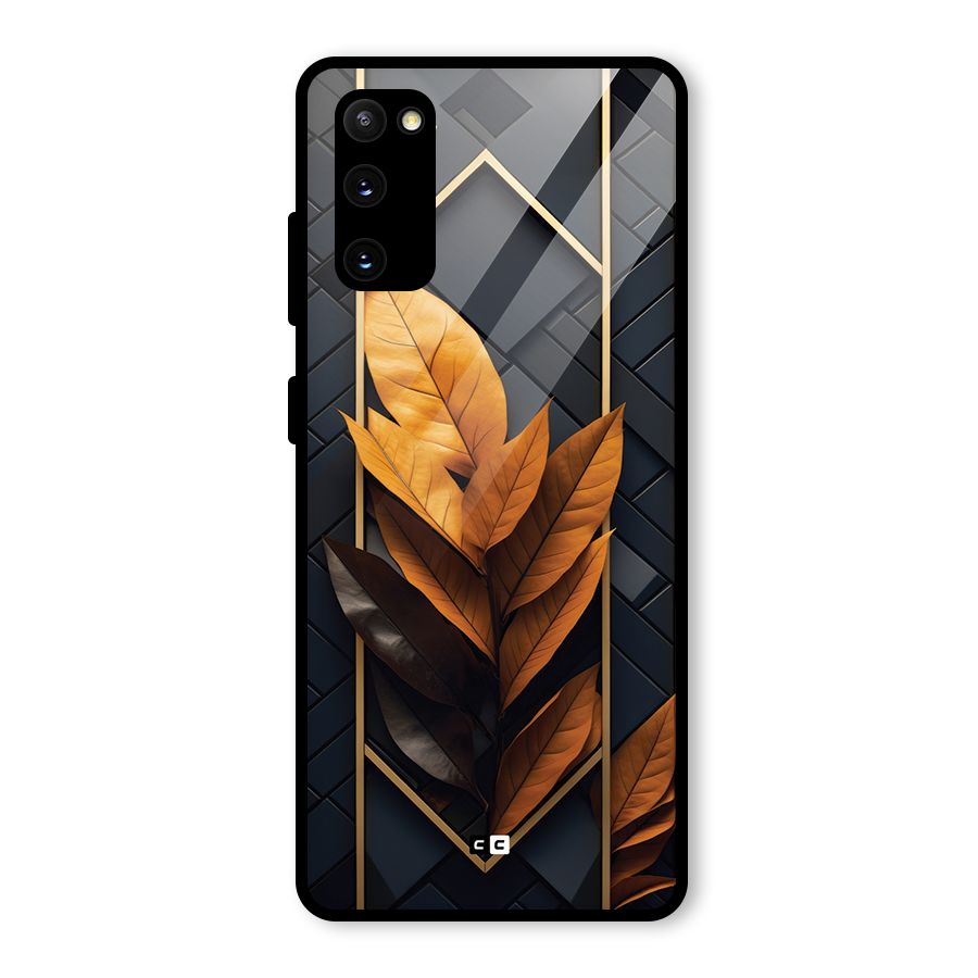 Golden Leaf Pattern Glass Back Case for Galaxy S20 FE