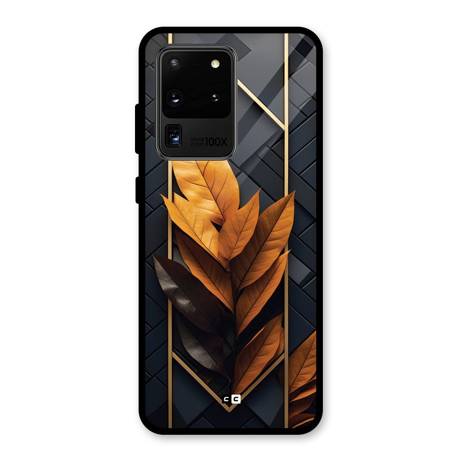 Golden Leaf Pattern Glass Back Case for Galaxy S20 Ultra