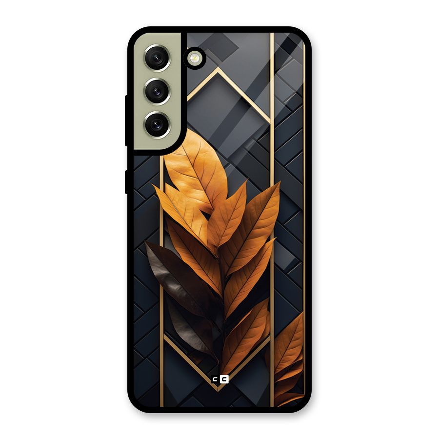 Golden Leaf Pattern Glass Back Case for Galaxy S21 FE 5G