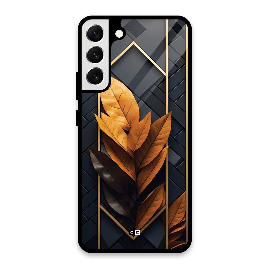 Golden Leaf Pattern Glass Back Case for Galaxy S22 Plus 5G