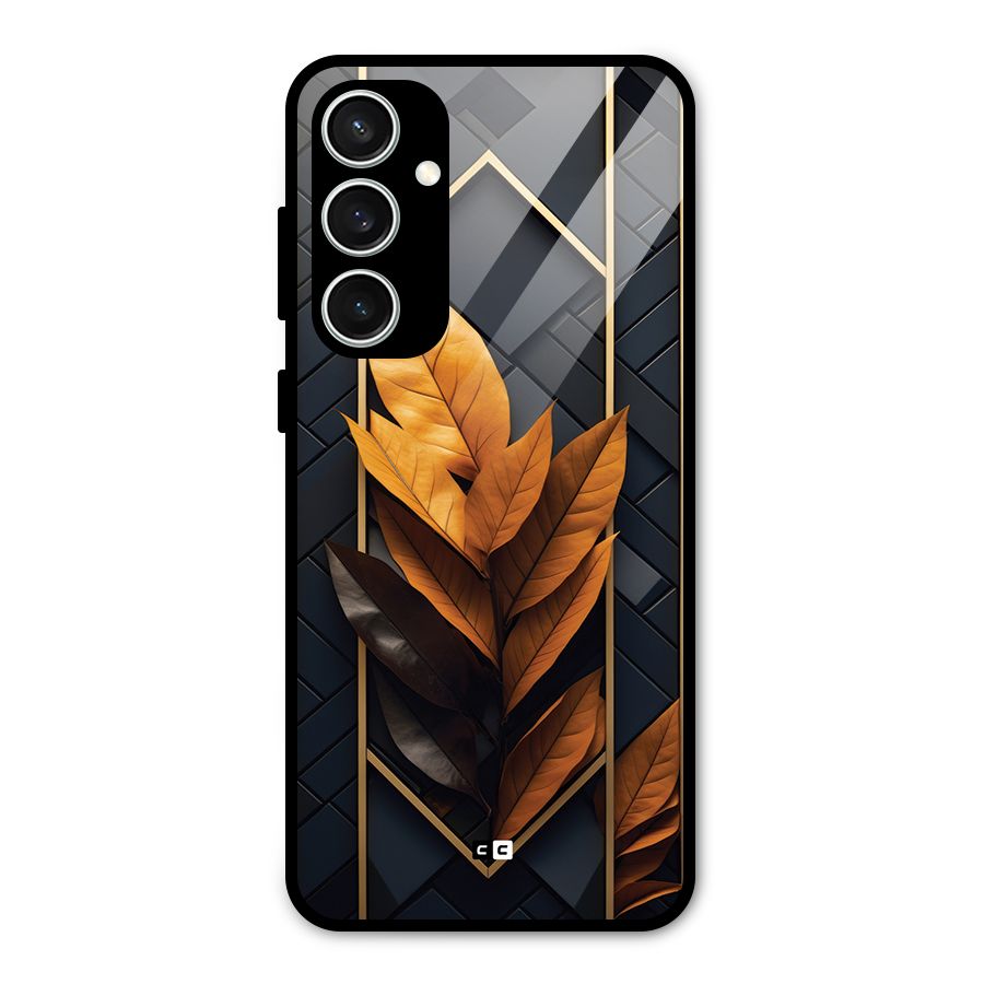Golden Leaf Pattern Glass Back Case for Galaxy S23 FE