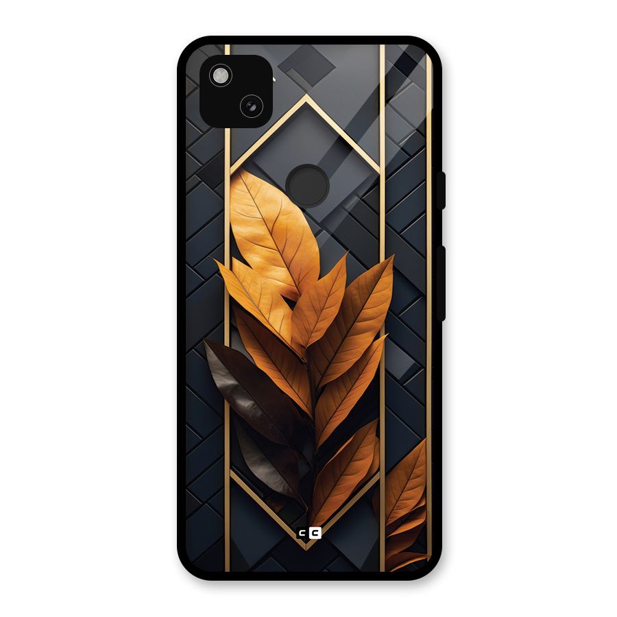 Golden Leaf Pattern Glass Back Case for Google Pixel 4a