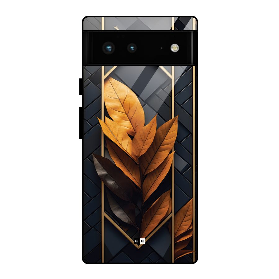 Golden Leaf Pattern Glass Back Case for Google Pixel 6