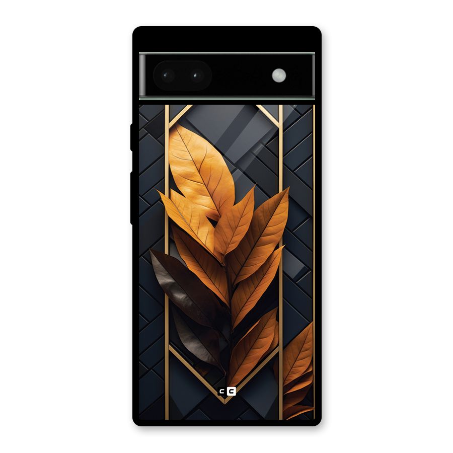 Golden Leaf Pattern Glass Back Case for Google Pixel 6a