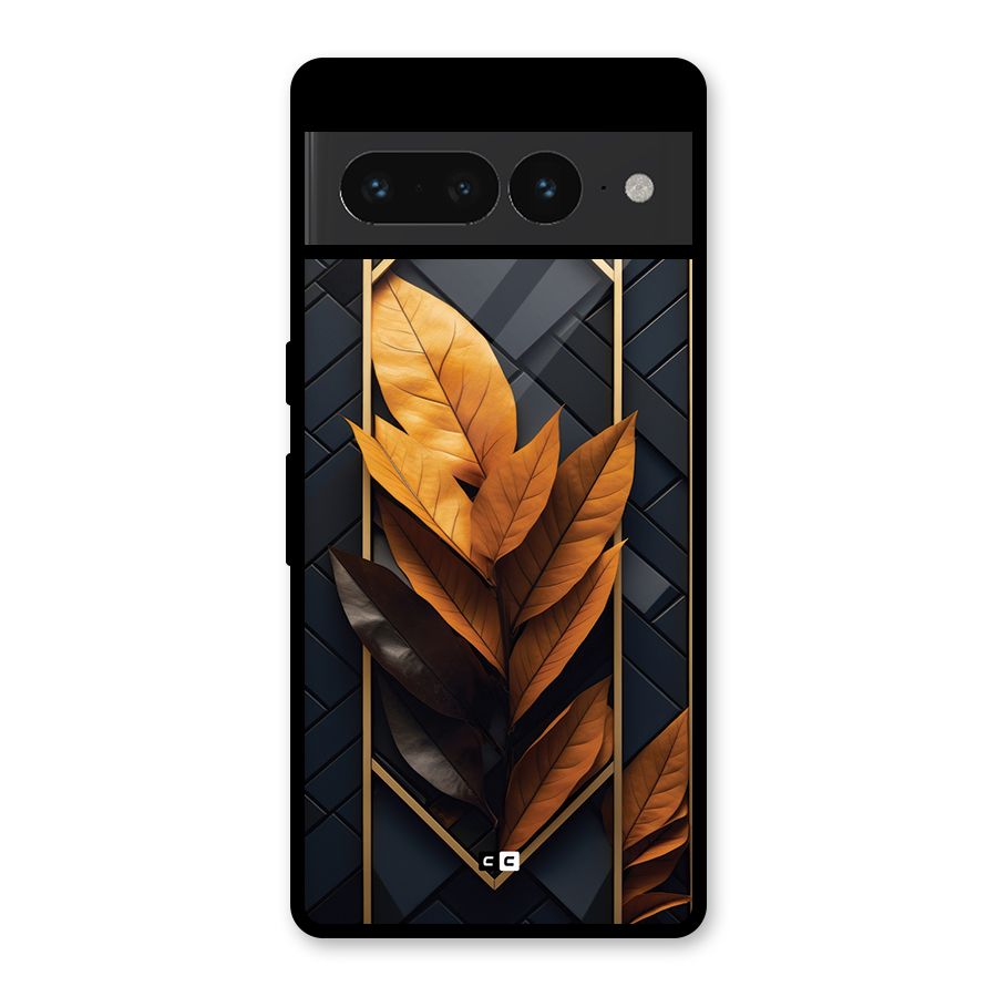 Golden Leaf Pattern Glass Back Case for Google Pixel 7 Pro