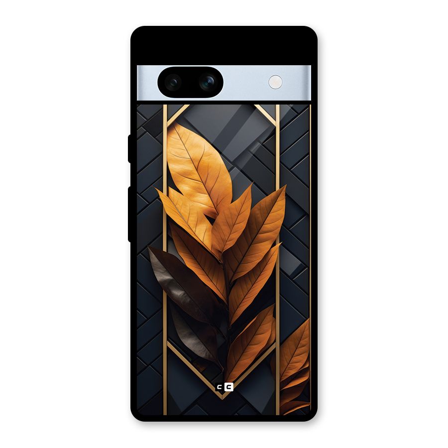 Golden Leaf Pattern Glass Back Case for Google Pixel 7a