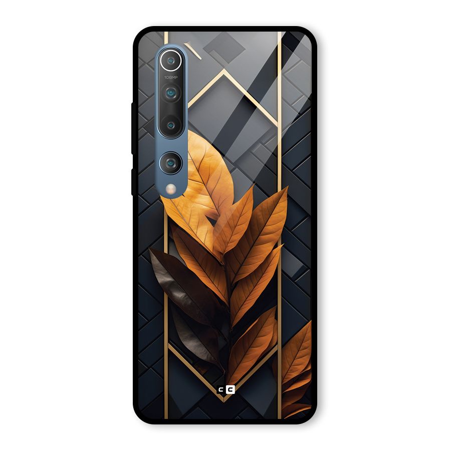 Golden Leaf Pattern Glass Back Case for Mi 10