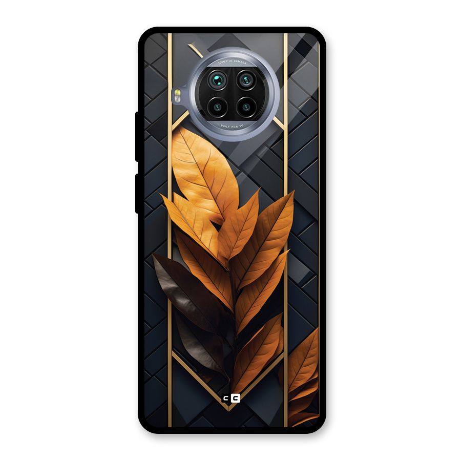 Golden Leaf Pattern Glass Back Case for Mi 10i