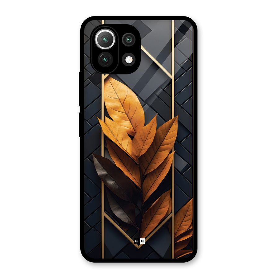 Golden Leaf Pattern Glass Back Case for Mi 11 Lite