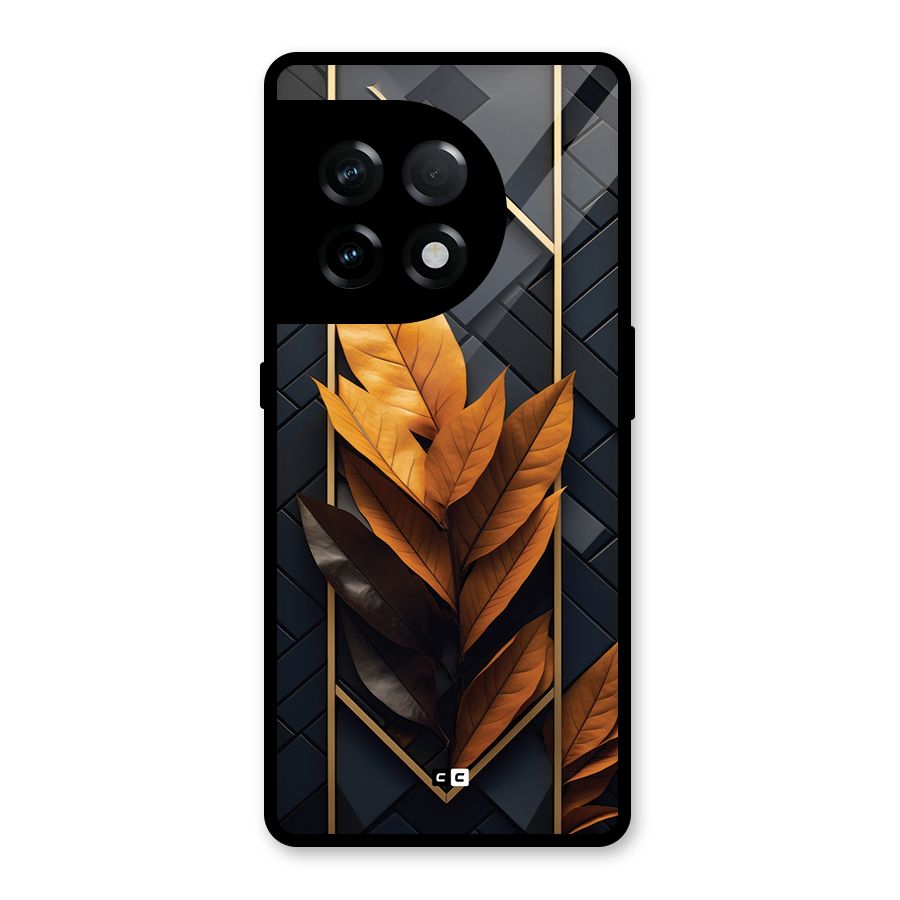 Golden Leaf Pattern Glass Back Case for OnePlus 11R