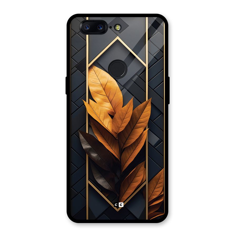Golden Leaf Pattern Glass Back Case for OnePlus 5T