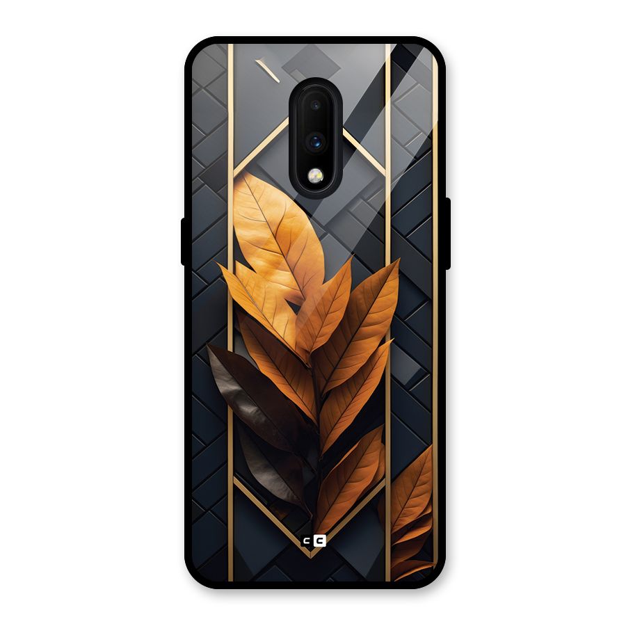 Golden Leaf Pattern Glass Back Case for OnePlus 7
