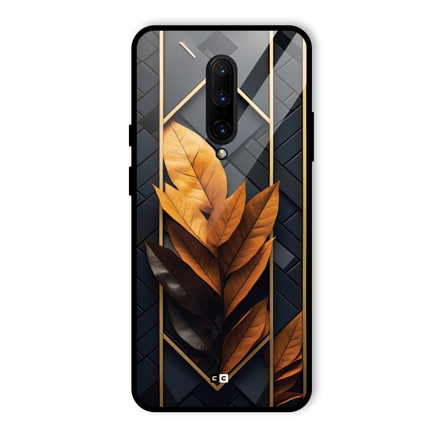 Golden Leaf Pattern Glass Back Case for OnePlus 7 Pro