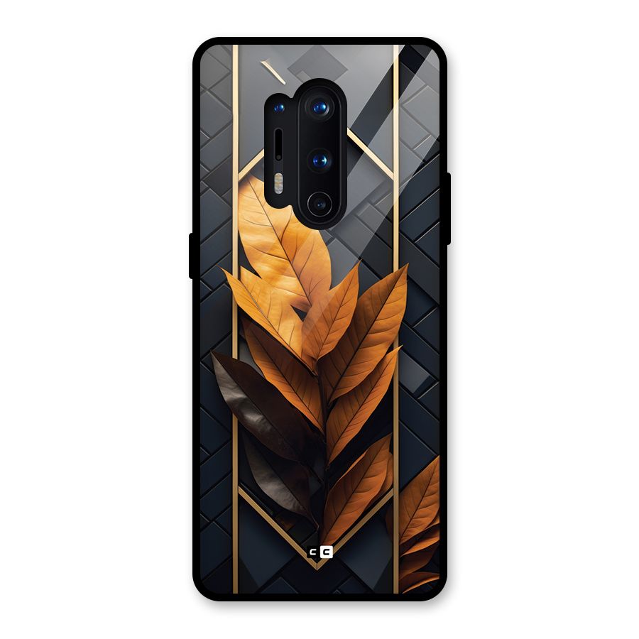 Golden Leaf Pattern Glass Back Case for OnePlus 8 Pro