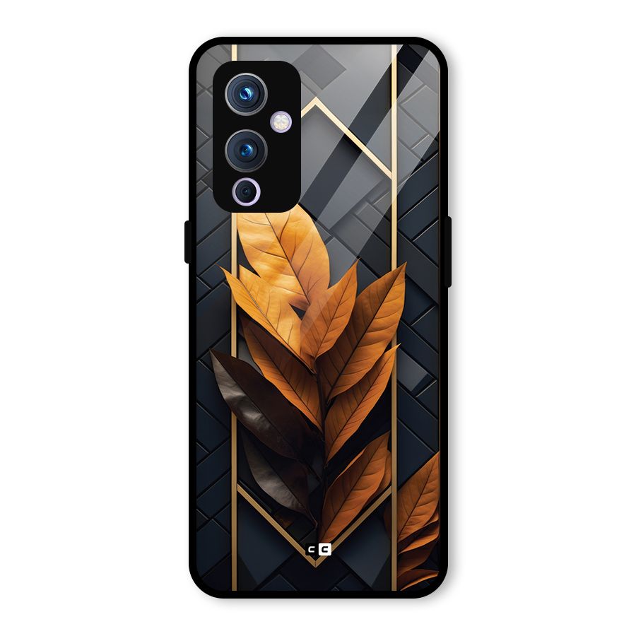 Golden Leaf Pattern Glass Back Case for OnePlus 9