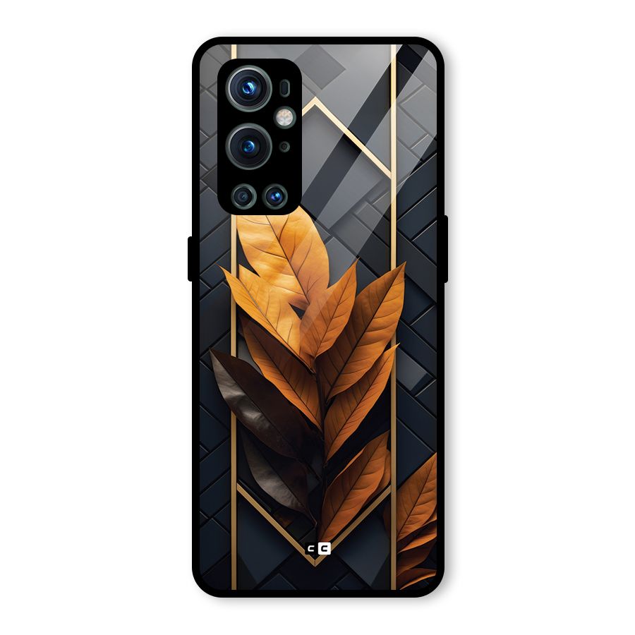 Golden Leaf Pattern Glass Back Case for OnePlus 9 Pro
