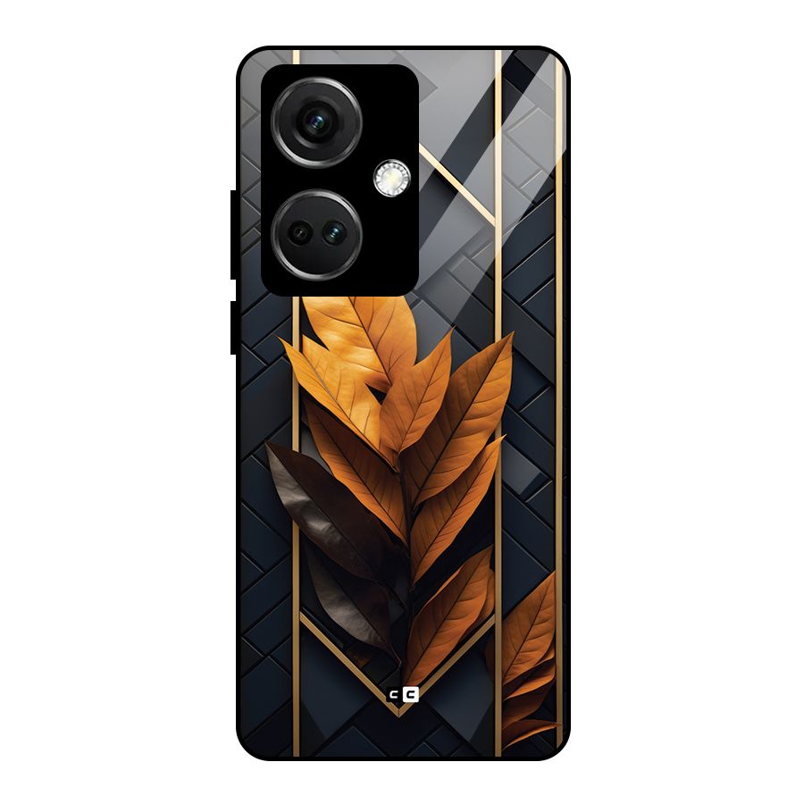 Golden Leaf Pattern Glass Back Case for OnePlus Nord CE 3 5G